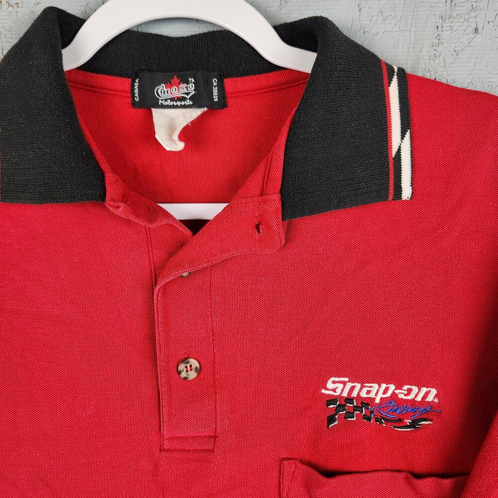 Vintage Snap on Racing Shirt Mens XL Red Embroidered Pit Crew Garage Mechanic